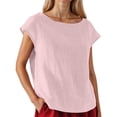 thumbnail image 3 of Womens T Shirts Summer Tops 2025 Solid Color Crewneck Cap Sleeve Loose Casual Linen Tees Tshirts Shirts for Women, 3 of 6