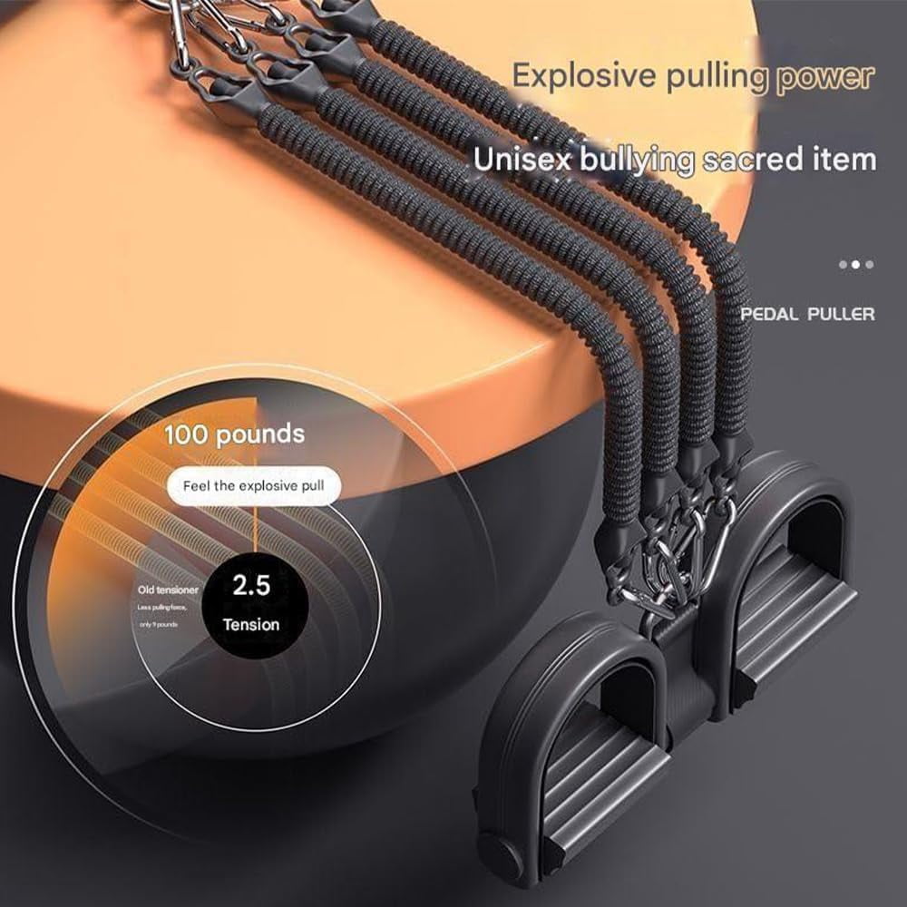 Pedal Resistance Band with Handle - 21 Fitness Resistance Bands, 4 Tube Ankle Puller for Ab Training and Full Body Workout