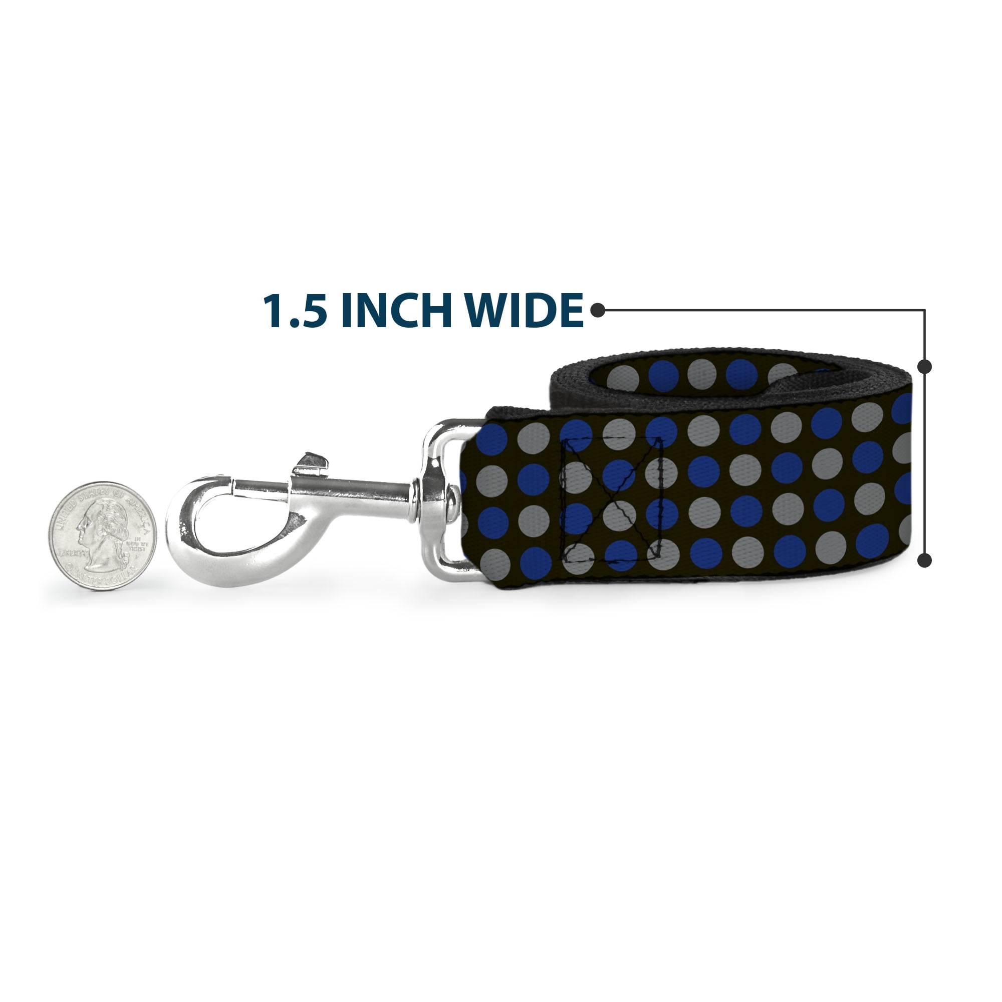 Buckle-Down Pet Leash, Dog Leash, Mini Polka Dots Black Blue Gray, 6 Feet Long 1.0 Inch Wide