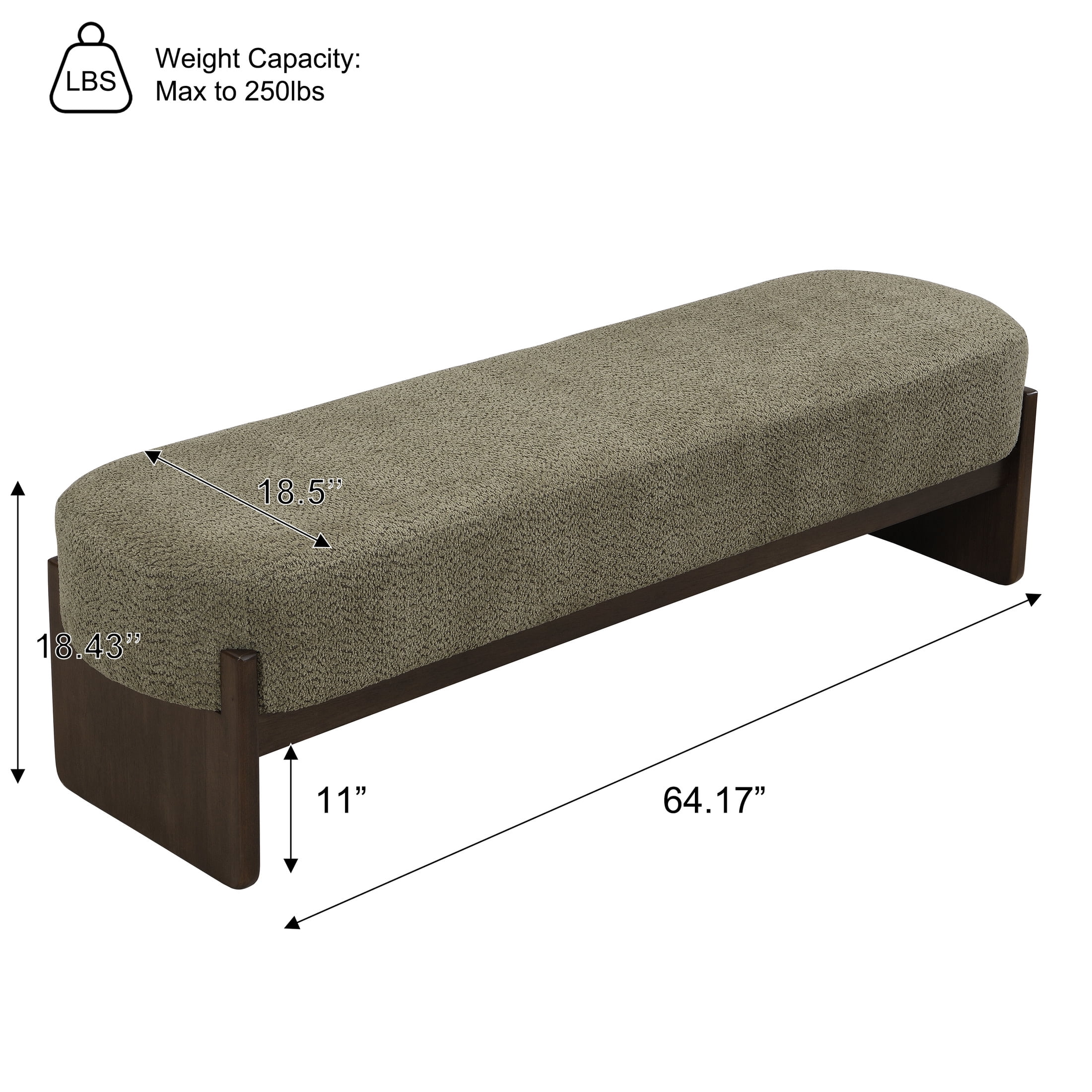 Christopher Knight Home Loop Yarn Rectangle Ottoman Bench with Brown Wooden Legs and Dark Green Upholstered