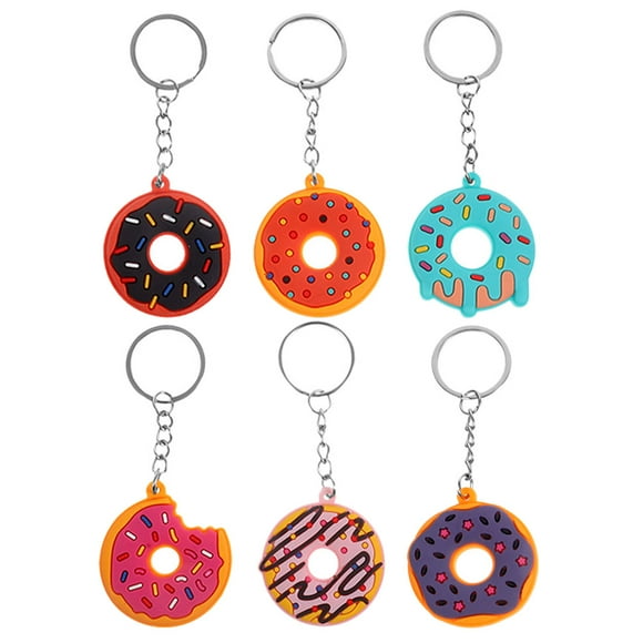 Doughnut Shaped Keyring 6Pcs Novelty Keyrings for Kids Bag Keyrings in Assorted Colors