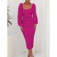 thumbnail image 4 of Mialoley Women's Slim Midi Dress Solid Color Long Sleeve Square Neck Slit Ruched Dress Party Gown, 4 of 9