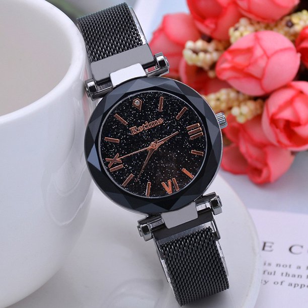 Reloj para mujer Correa de malla de acero inoxidable Esfera de estrella Moda