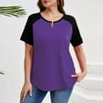 thumbnail image 4 of Plus Size Tops for Women Short Sleeve Raglan Tunic Casual Colorblock Shirts Oversized Crewneck eyhole Blouse, 4 of 7