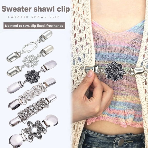 Vintage Retro Sweater Shawl Clips Clasps for Dresses, Cardigans, Scarves - Alloy Brooch Pin for Women
