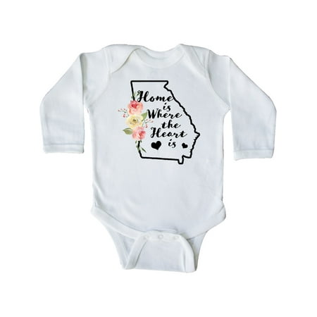 

Inktastic Georgia Home Where the Heart is with Watercolor Floral Gift Baby Boy or Baby Girl Long Sleeve Bodysuit