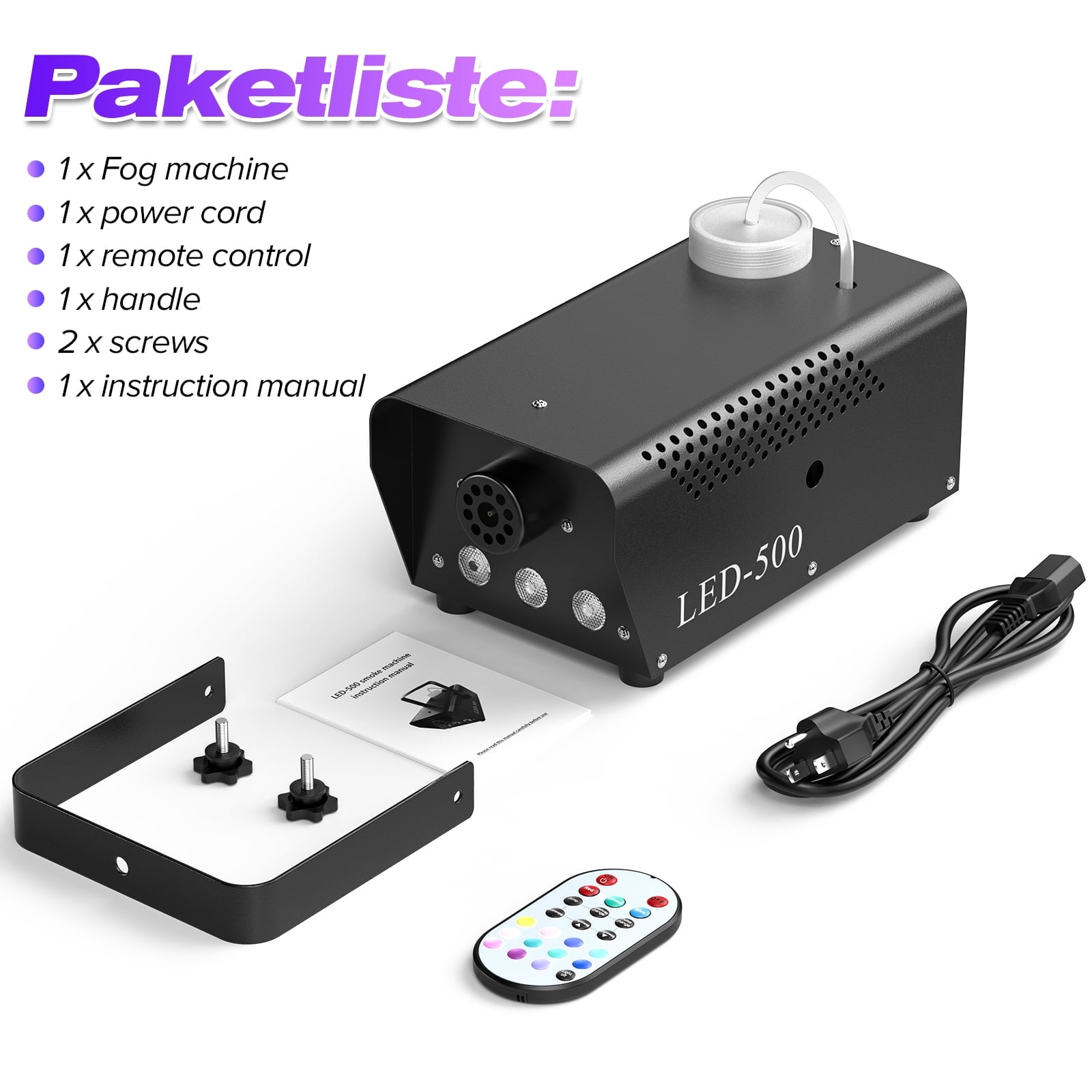 500W Fog Machine with RGB LED Lights, Remote Control, 3000CFM, 15 Lighting Effects for Wedding, DJ, Party, Concert, Halloween