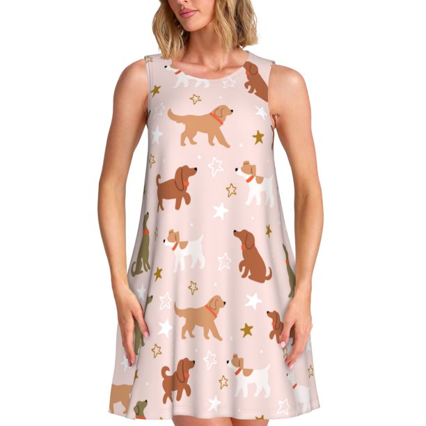 Balery Star Cute Dog Vestidos de verano para mujer con estampado: vestido holgado sin mangas, vestido playero informal y cómodo para días calurosos.