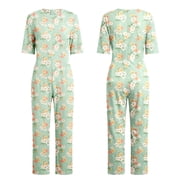 Sholeno Women Special Need Adaptive Clothing Short Sleeve Print Anti-Strip Jumpsuit for Elderly Alzheimer Dementia Light Green 3XL