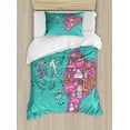 thumbnail image 1 of Ecuador Duvet Cover Set Twin Size, Republic of Ecuador Map Colorful Doodle with Main Symbols, Decorative 2 Piece Bedding Set with 1 Pillow Sham, Turquoise Pink Mustard and White, by Ambesonne, 1 of 3