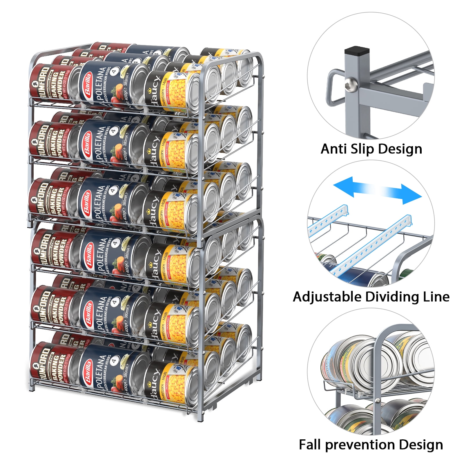 2 Pack 3-Tier Stackable Can Rack Organizer Storage Soda Cola Holder, Silver