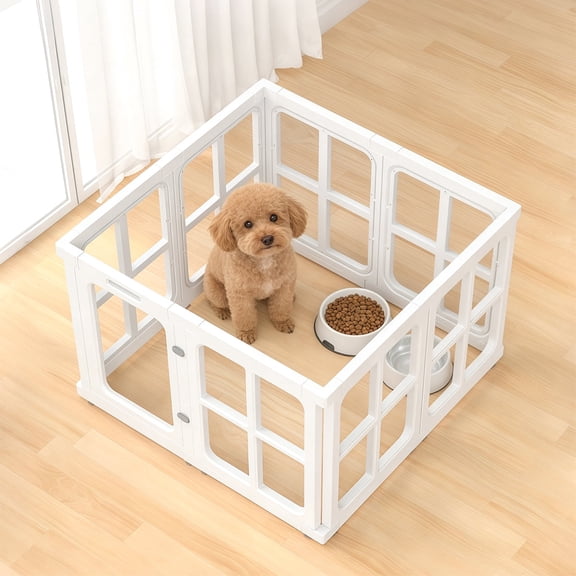 Clear Acrylic Plastic Dog Playpen Indoor, for Puppy Cat Rabbit Ferret Transparent Pet Pen, Easy Assemble Whelping Crate Kennel Cage Enclosure, Preferable for Small Dogs (23.62“ Height, 8Pcs, White)