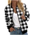 thumbnail image 1 of Veste de Baseball à Carreaux pour Femmes Fermeture Éclair devant Manches Longues Col Montant Veste Décontractée Coupe Ample Extérieure avec Poches, 1 of 4