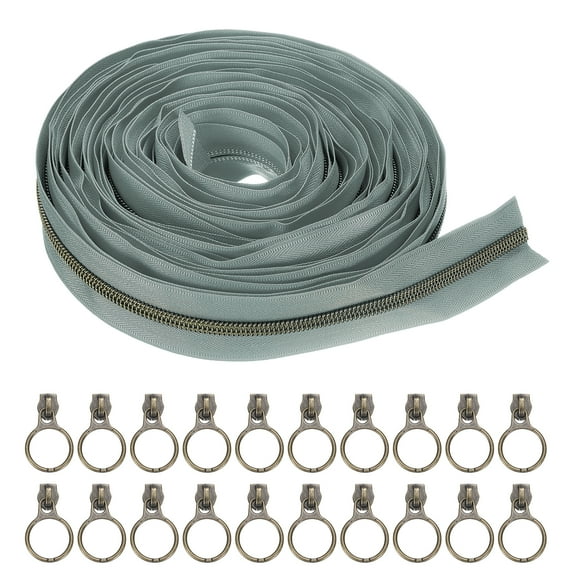 #5 10 Yards Nylon Coil Zippers, Bulk Coil Zipper by the Yards with 20pcs Brass Zippers Sliders for Diy Tailor Sewing Craft Bag Clothes, Gray