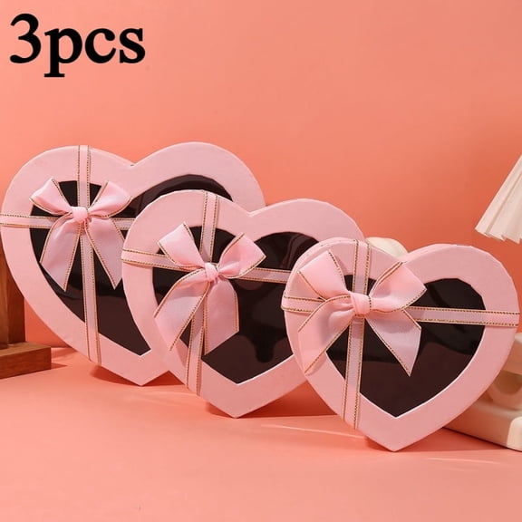 3Pcs Heart Shaped Gift Box Set Heart Boxes with Window Ribbon Flower Box for Bouquet Jewelry Packaging Valentines Anniversary Wedding