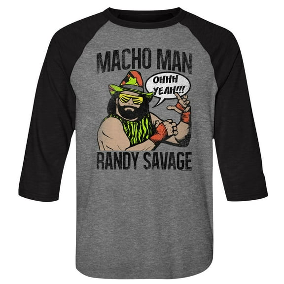 Macho Man Gray Smoke Adult Raglan Baseball T-Shirt