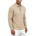 thumbnail image 5 of LYSMORA Men's Cable Textured Lapel Quarter Zip Long Sleeve Polo Shirt, Loose Fit Casual Business Athletic Tops, 5 of 8