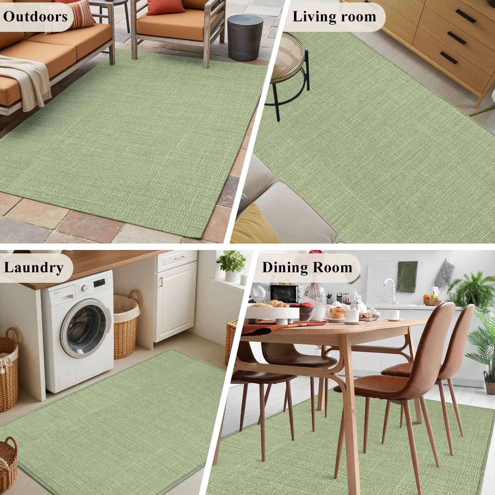Vintage Sage Green Living Room Rug 4x6 Washable Area Rug for Bedroom, Non-Slip Dining Room Rugs Farmhouse Retro Beige Solid Color Indoor Carpet for Kitchen Entryway Office Nursery Laundry