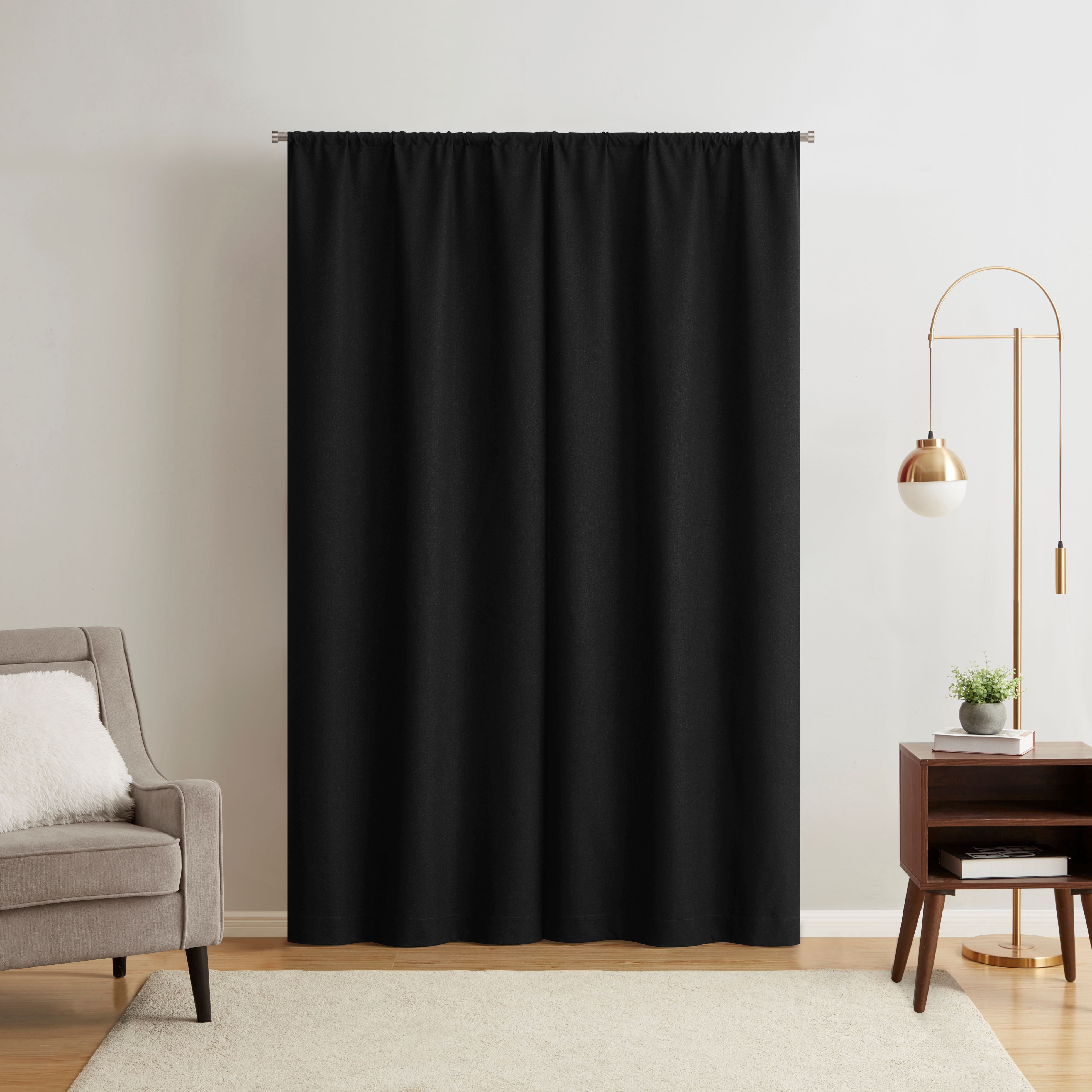 (3 pack) Mainstays Twill Blackout Rod Pocket 4 Piece Curtain Set, Rich Black, 27.5" W x 84" L