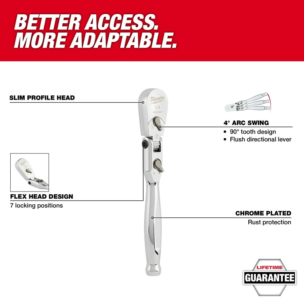 Milwaukee Tool 1/4" Drive 9" Flex Head Ratchet
