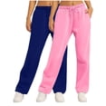 thumbnail image 2 of CLOISE Sweatpants Women Wide Leg 2 Pack Baggy Straight Leg Pants Cozy Petite Low Rise Open Bottom Trousers Pink Workout Elastic Waist Drawstring Solid Sweatpants with Pockets Winter Sweatpants, 2 of 9