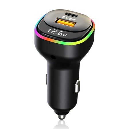65W Fast Car Charger USB C Quick Charging Adapter Fast Charging with Led Light and Voltage Display for iPhone x 11 13 14 Samsung