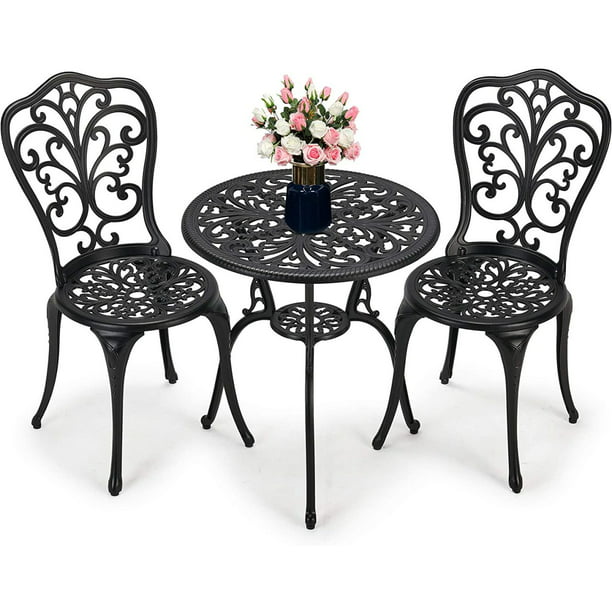 Cast Aluminum Patio Bistro Sets, Outdoor Small Round Table And 2 Chairs