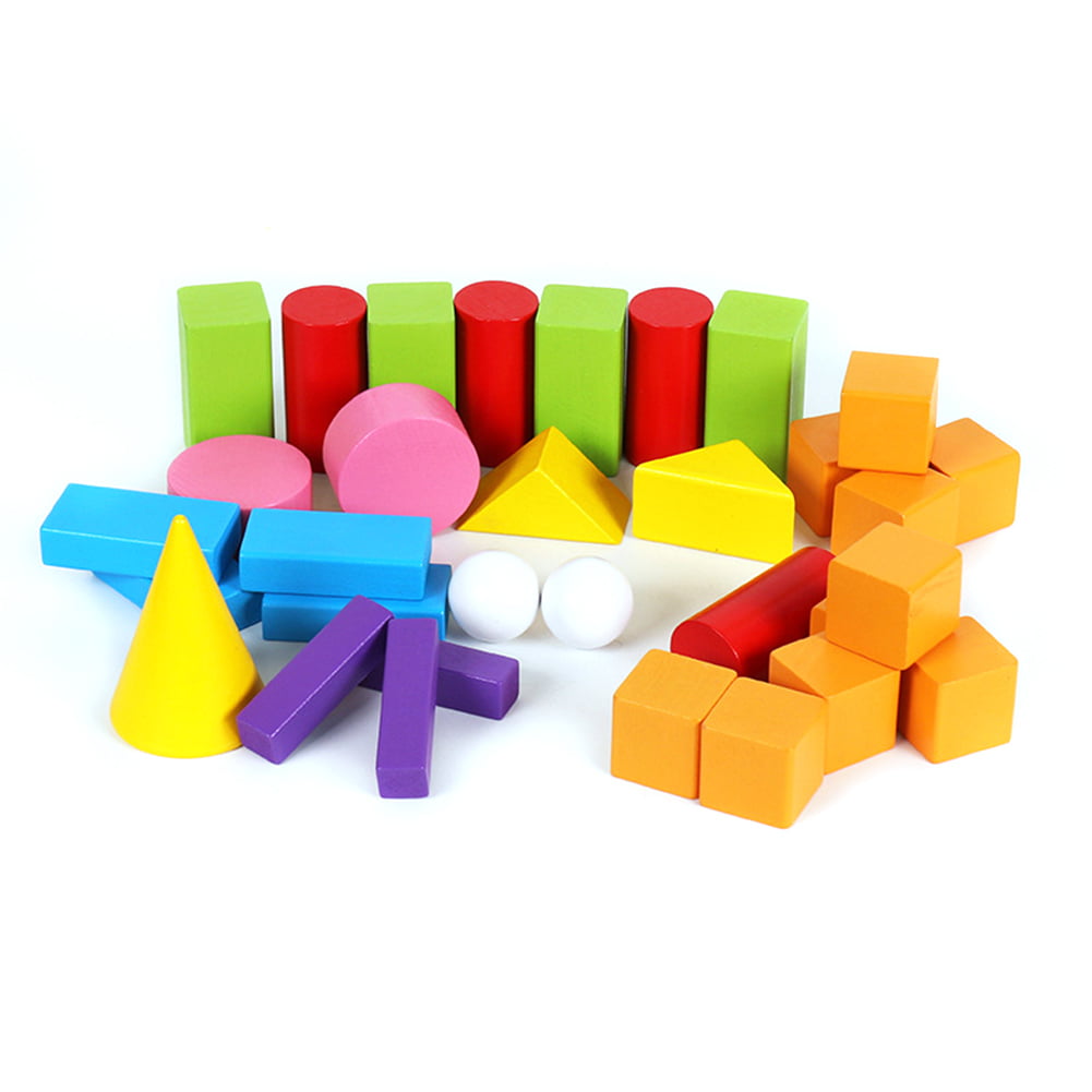 Details about   32pcs Wooden Geometric Solids Cognitive Math Toys Montessori Geometry Blocks 