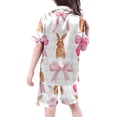 thumbnail image 4 of Curuila Infant Kids Girls Pajamas Set Short Sleeve Bowknot Print Lapel Button Down Pjs Tops With Shorts Soft Casual Homewear White Size 2-3 Years, 4 of 4