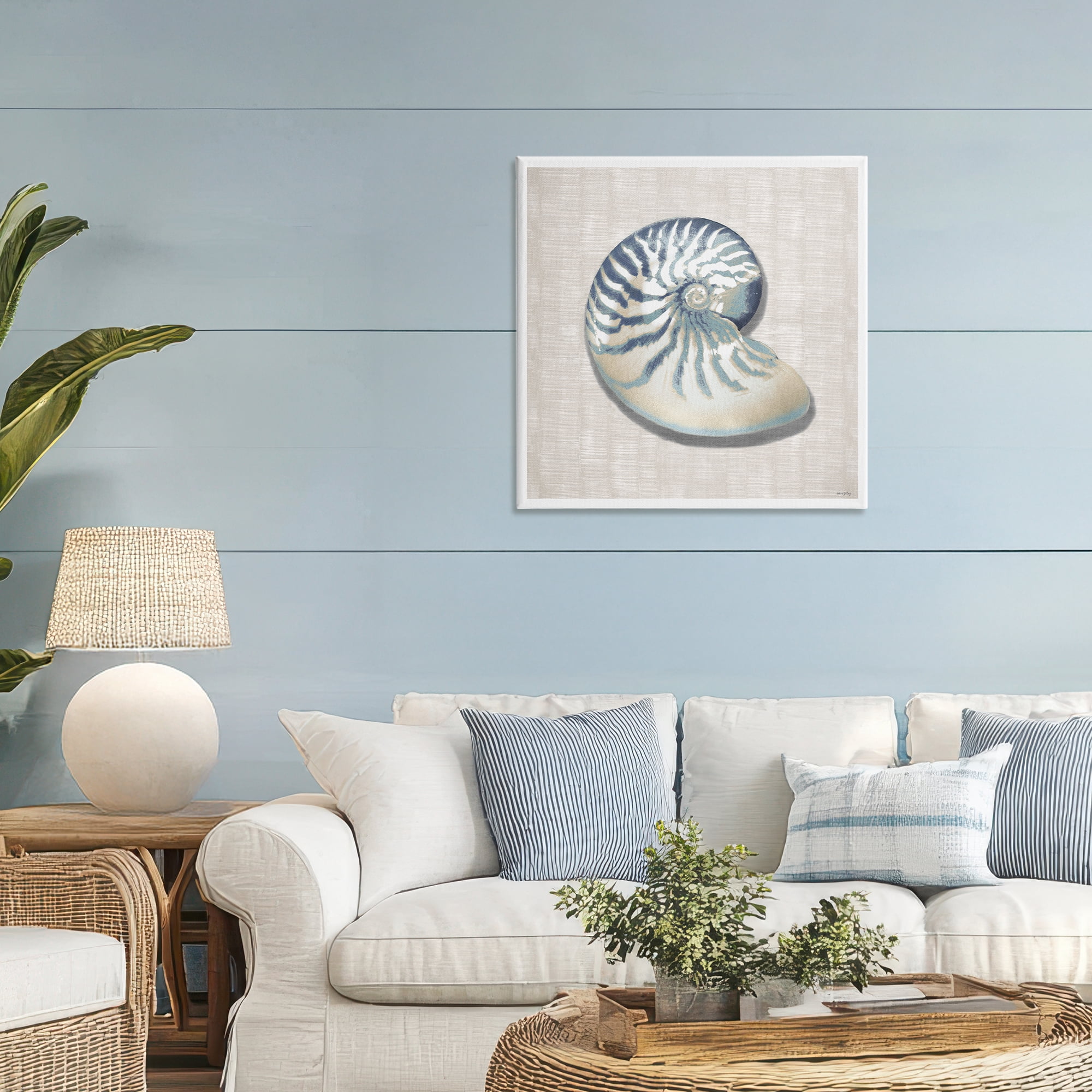 Stupell Industries Nautilus Shell in Misty Blue Canvas Wall Art, design by Amber Sterling