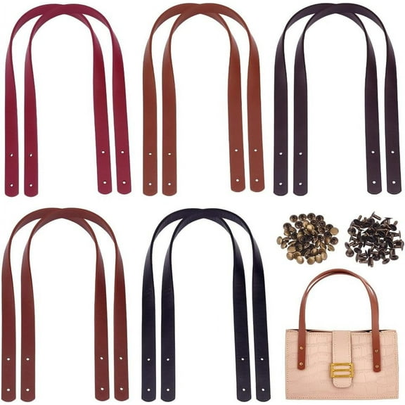 10pcs Leather Bag Handles 23.6 Inch Leather Bag Straps with Antique Bronze Rivets Purse Handles Short Handbag Strap Replacement Handles for DIY Handbags Crochet Bags Tote Bag Making