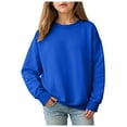 thumbnail image 3 of HCNTES Girls Long Sleeved Drop Shoulder Sweatshirt Comfortable Warm Fashionable Solid Color Girls Hoodless Sweatshirt(5-6 Years,G225-Blue), 3 of 9