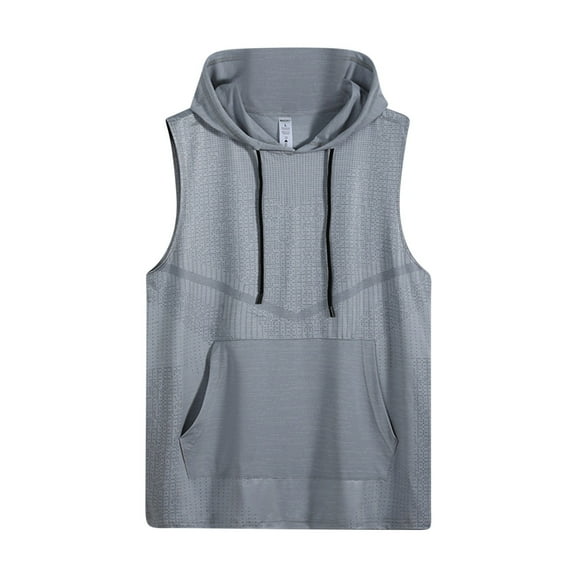 Men's Hoodies Pullover Big And Tall Sleeveless Hooded Fitness For Men Basketball Running Training Loose Fast Drying Breathable Shoulder Length Sleeveless Hooded
