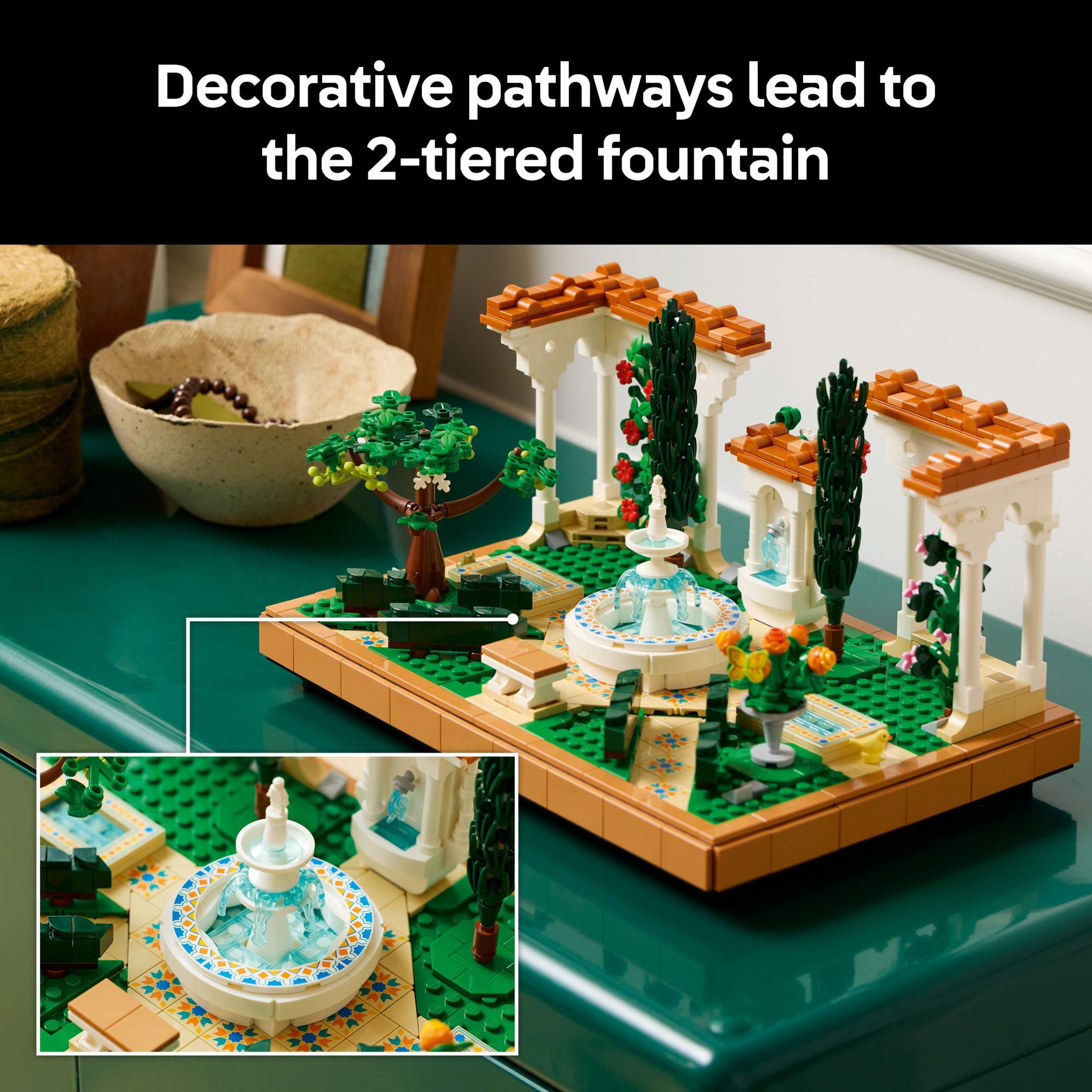LEGO Icons Fountain Garden Building Set - DIY Kit for Adults, Ages 18+ - Miniature Craft Building Blocks for Wedding Decor, Display - Gift for Wedding - With Cypress Trees and Grape Vines - 10359