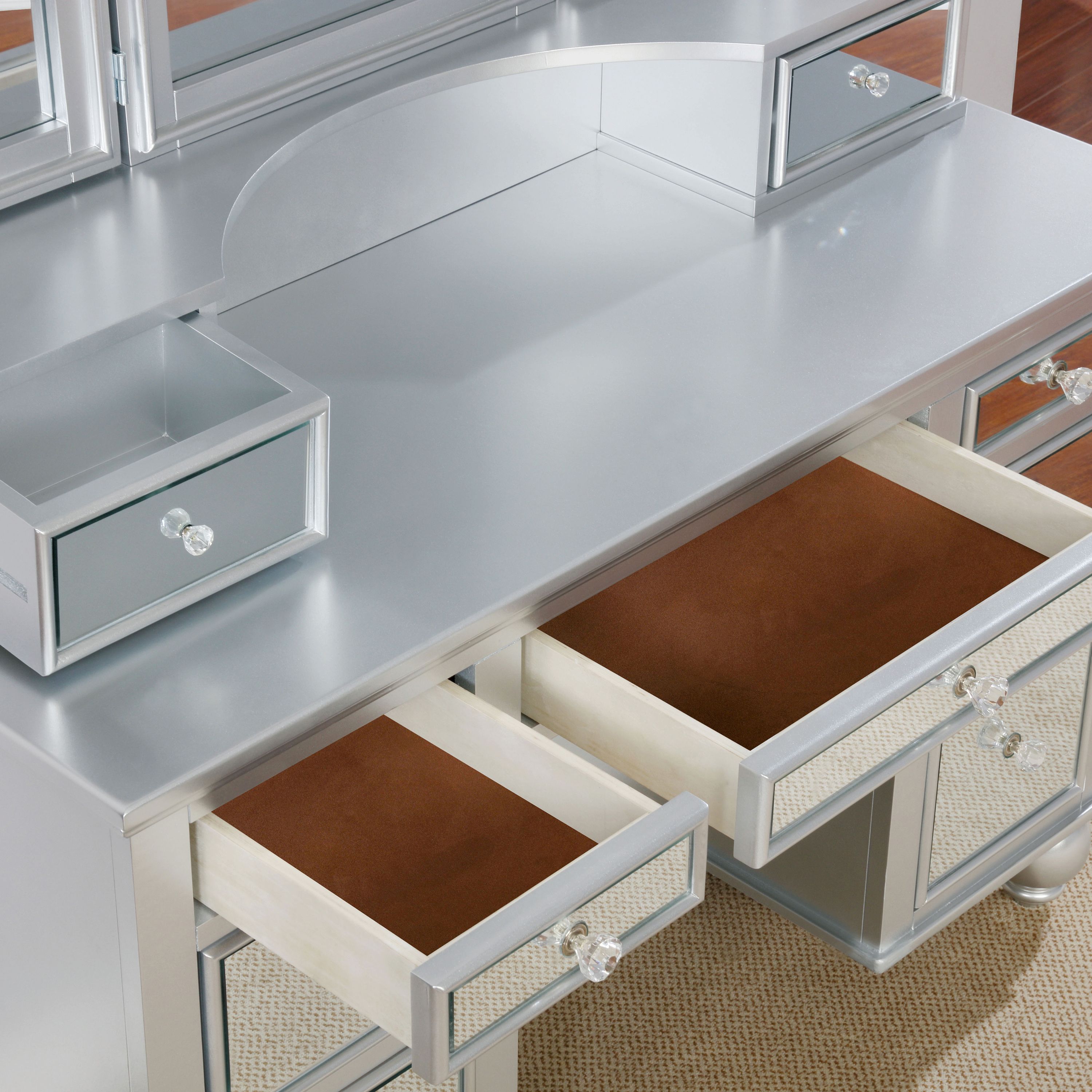 Furniture of America Stella Contemporary 3-Piece Vanity Set, Silver