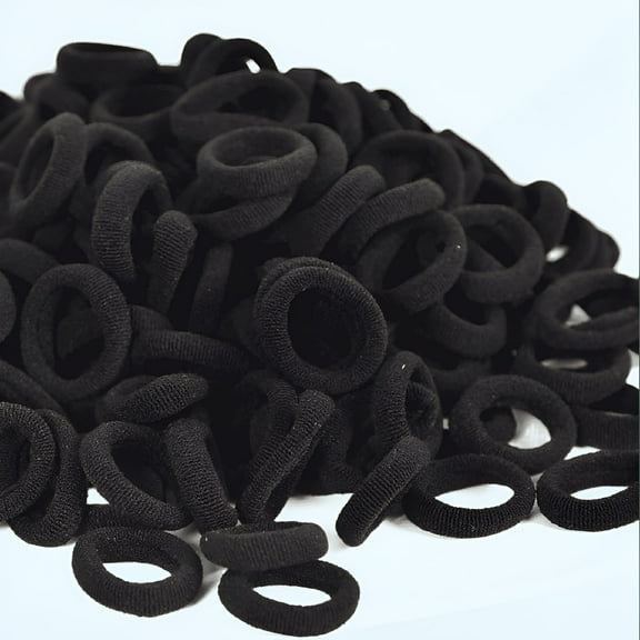 VANIDO Mini Black Hair Ties, 300 Pcs Soft Nylon Hair Ties for Ponytail Holders, 0.9 Inch Seamless Hair Ties, Small Hair Ties for Toddler Girls (Black)