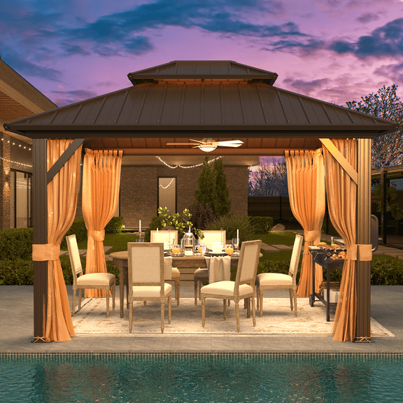 Hommow 10' X 12' Hardtop Gazebo Aluminum Frame Gazebo with Galvanized Steel Double Roof