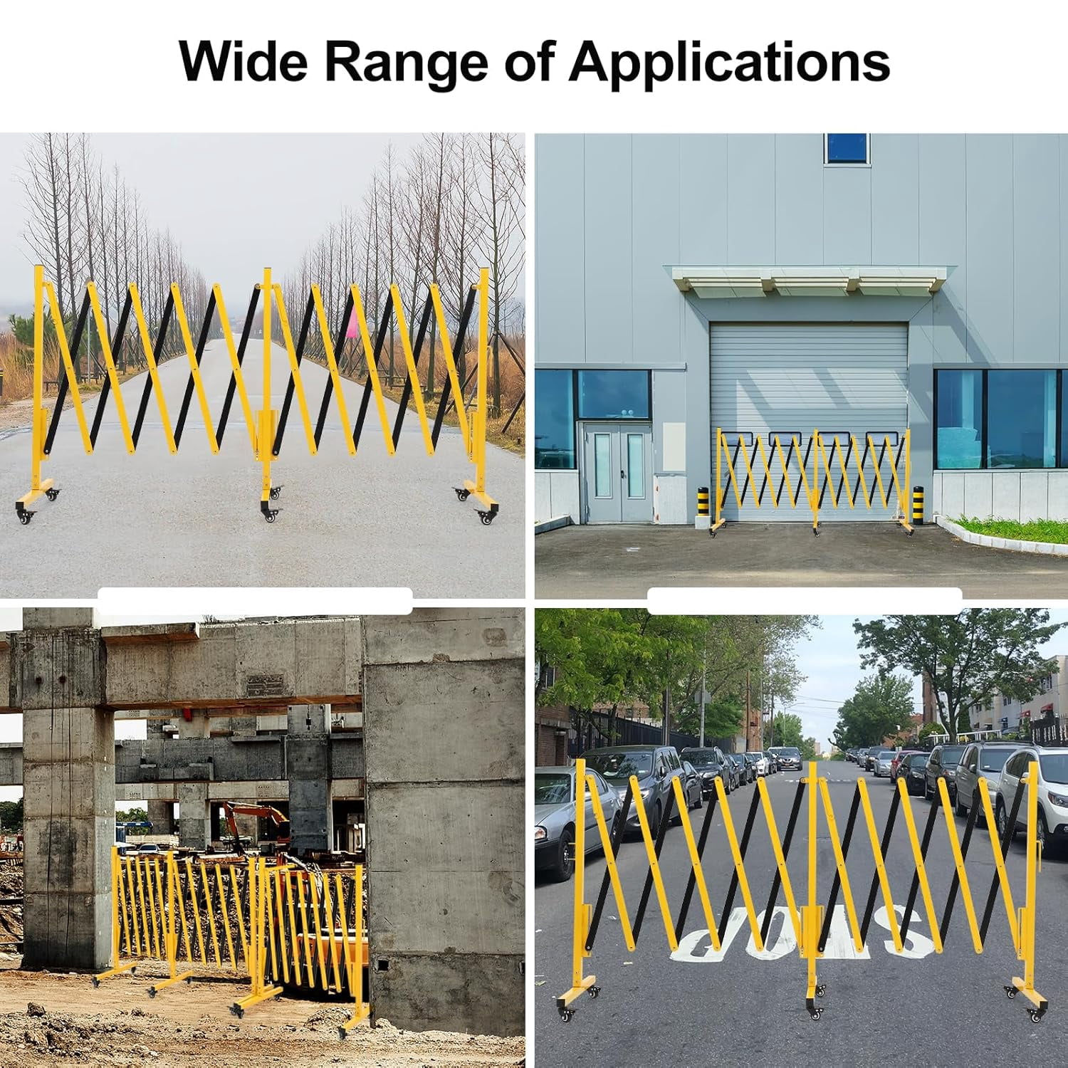 Metal Expandable Barricade, 16FT Folding Security Gate, Retractable Driveway Gate, Folding Safety Barricade, Yellow and Black