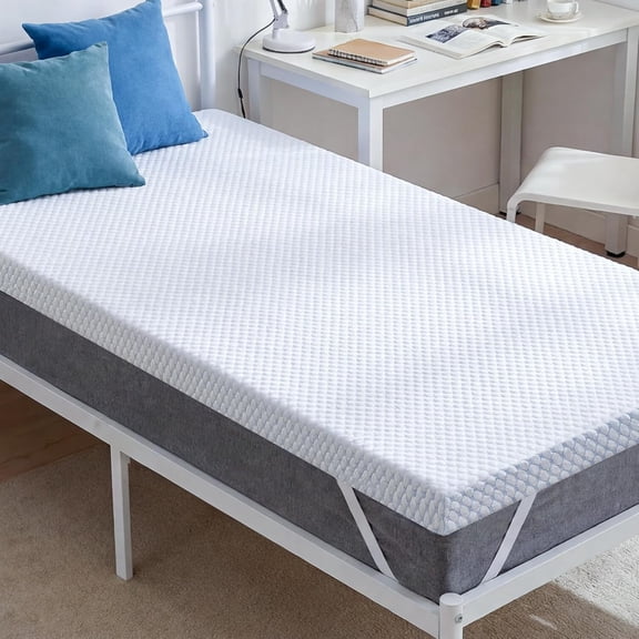Cooling Memory Foam Mattress Topper for Pressure Relief, Bed Mattress Pad with Cooling Soft Cover and Corner Straps, CertiPUR-US Certified, 2 Inch Twin XL Size