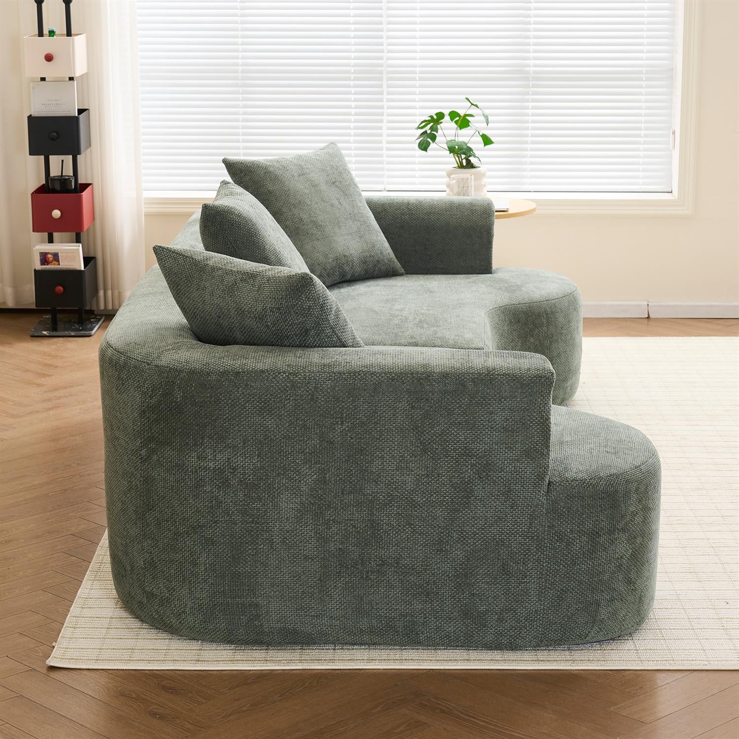 Demi Bonn 106" Moon Shaped Modern Sofa Bed, Deep Seat Cat Waist Sectional, Chenille Fabric Compressed Sponge Couch for Living Room, Green