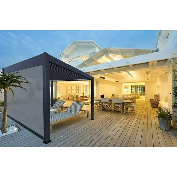 Wind Resistant Manual Side Shade/Screen for Villa Pergola, 13 ft., Dark Gray