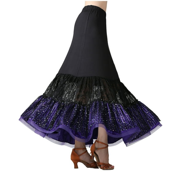 Ballroom Latin Dance Practice Performance Circle Skirts Flared Hem With Crinoline
