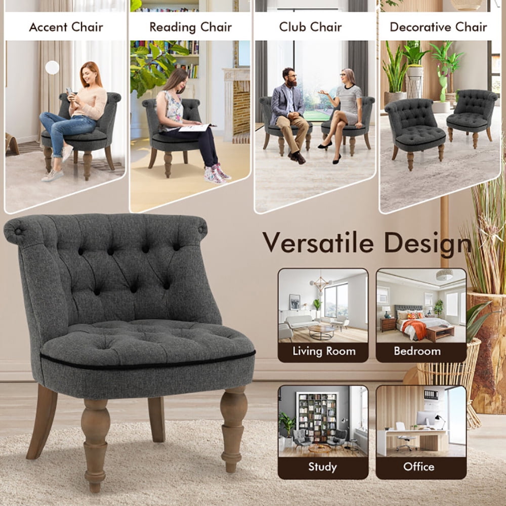 Finihen Upholstered Armless Chair, Set of 2 Upholstered Armless Slipper Chairs with Beech Wood Legs, for Living Room, Bedroom, Gray