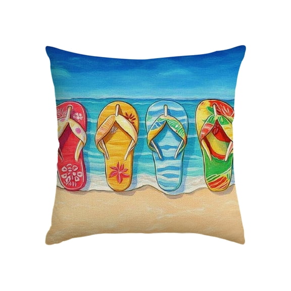 Summer Flip Flops Pillow Covers, Modern Tropical Beach Pillow Case Decoration, Linen Cushion Covers for Couch Sofa Bedroom Living Room Home Decor