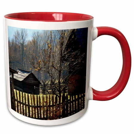 3dRose A homestead at Cades Coves in the Smokey Mountains - Two Tone Red Mug,