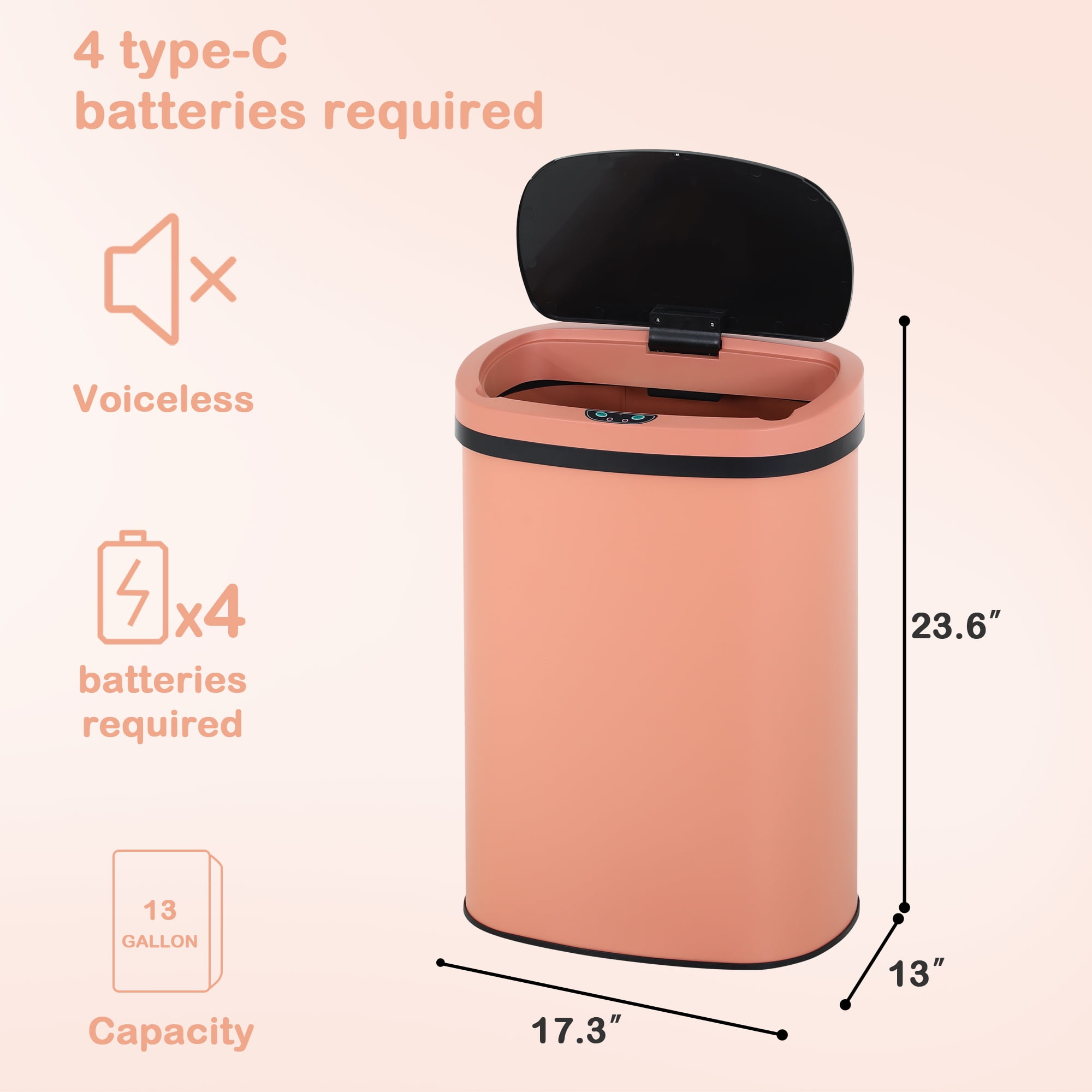 CL.HPAHKL 13 Gallon Kitchen Trash Can with Lid, Stainless Steel Oval Automatic Garbage Can for Home Office Bedroom Living Room Garage, Large Capacity Trash Bin Trashcan, Pink