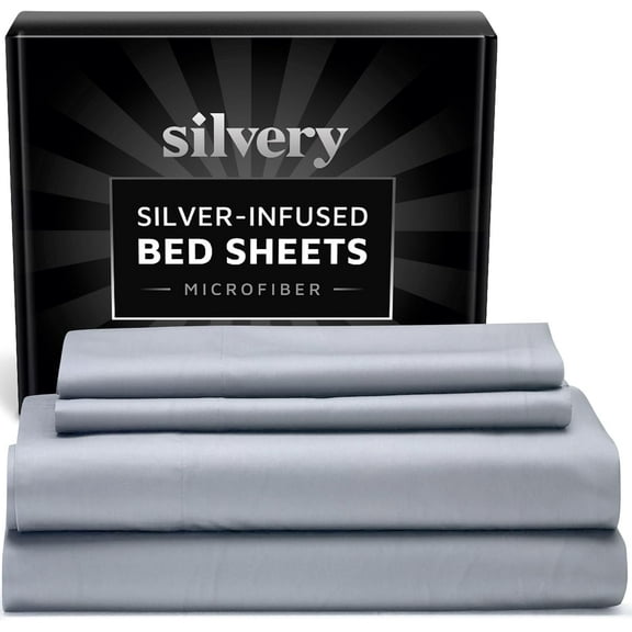 Silvery Silver Infused Bed Sheets Set - Ultra-Soft Temperature-Regulating Fabric with Self-Cleaning Technology™ That Stays Fresh 3X Longer for Hygienic Sleep