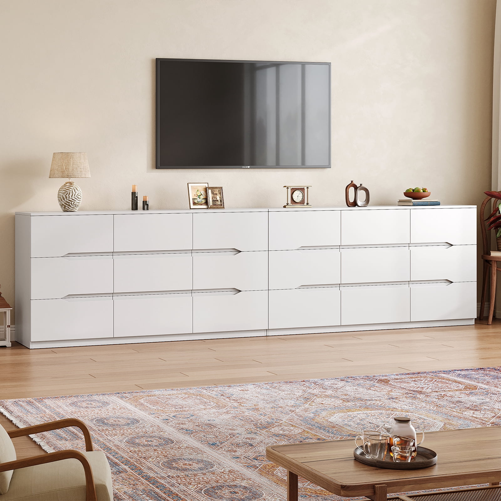 60.3 Inch Wide Modern White 9-Drawer Dresser, Spacious Storage Chest for Bedroom