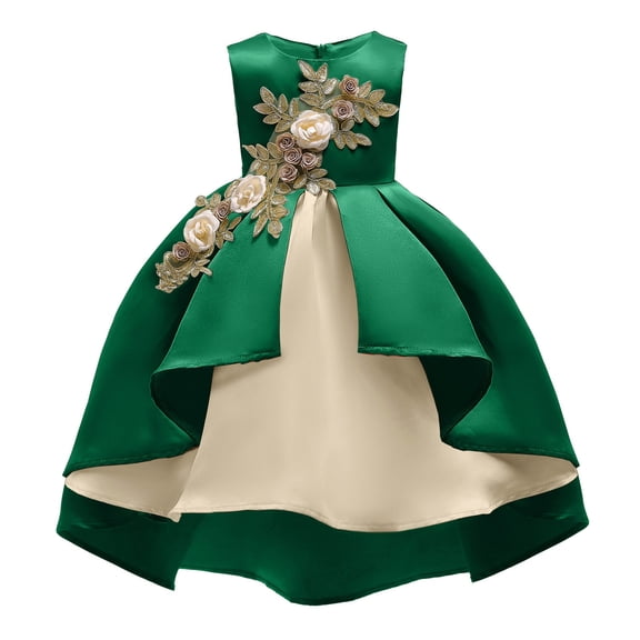 Makaor Flower Girl Dress for Weddings Tiered Ruched Appliqué Formal Dresses Sleeveless Ball Gown Dress Empire Waist Vintage Birthday Party Dresses