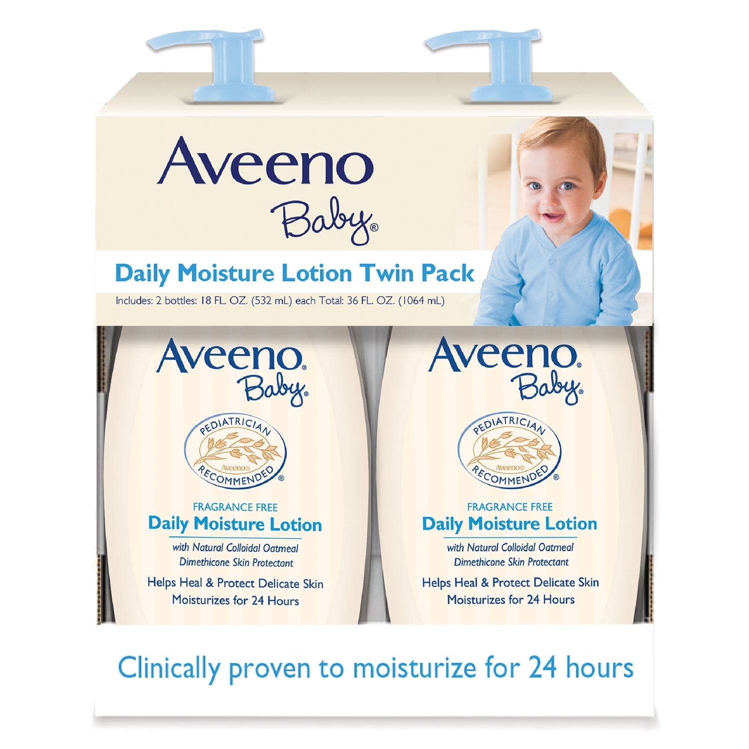 Aveeno Baby Daily Moisture Lotion with Natural Collodal Oatmeal, 18 fl oz, 2 Pack